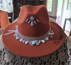 Elegant Orange Fedora with Gem Accents